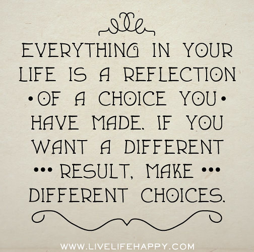 Choice In Life Quotes
 Everything in your life is a reflection of a choice you ha