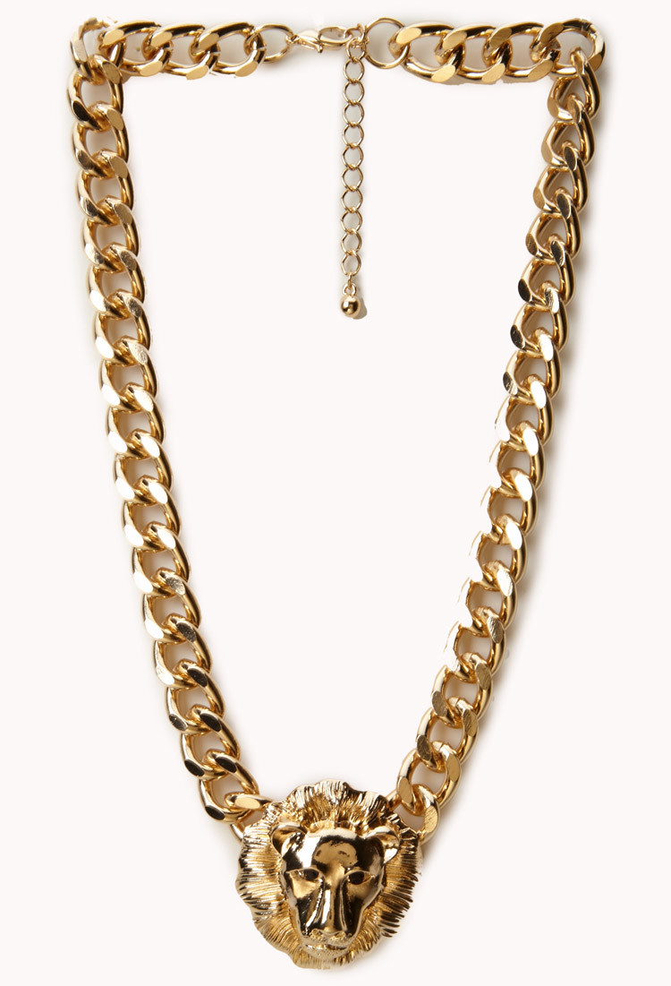 Choker Necklace Forever 21
 Lyst Forever 21 Curb Chain Lion Necklace in Metallic