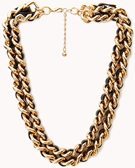 Choker Necklace Forever 21
 Forever 21 Bold Woven Double Chain Choker in Gold BLACK