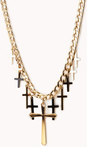 Choker Necklace Forever 21
 Forever 21 Streetchic Cross Necklace in Gold Gold black