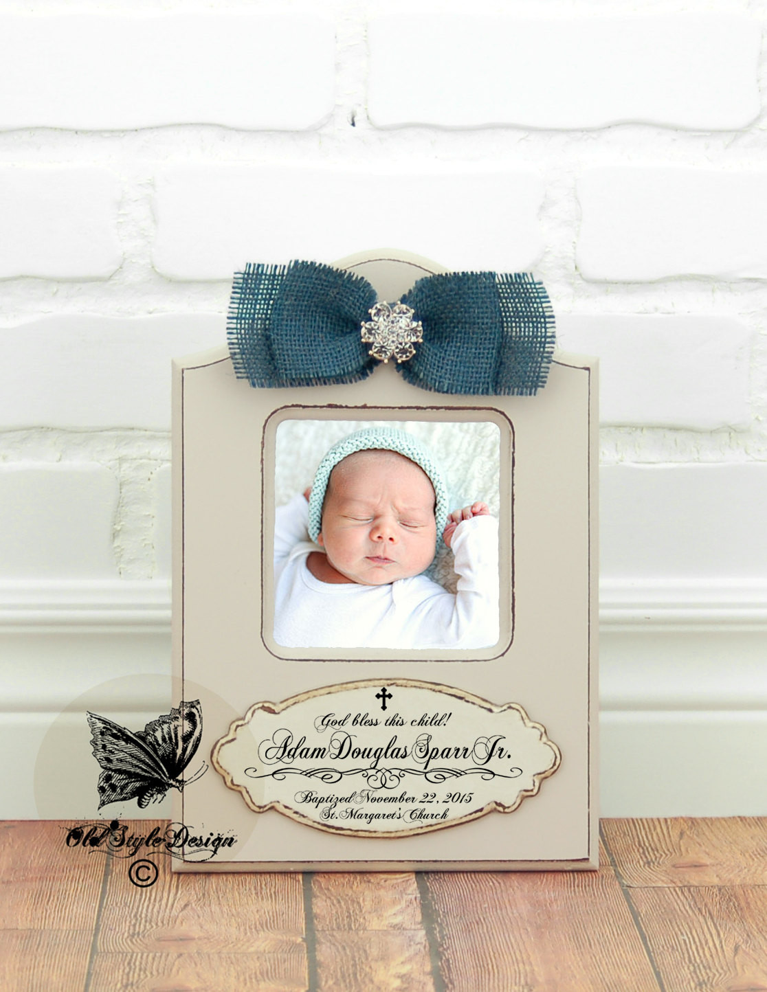Personalised Christening Baptism New Baby Framed Print Gift Boy Angel Blue 