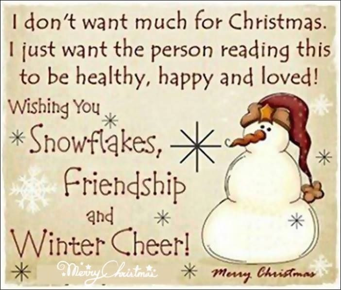Christmas Friendship Quotes
 Wishing you snowflakes friendship and winter cheer Merry
