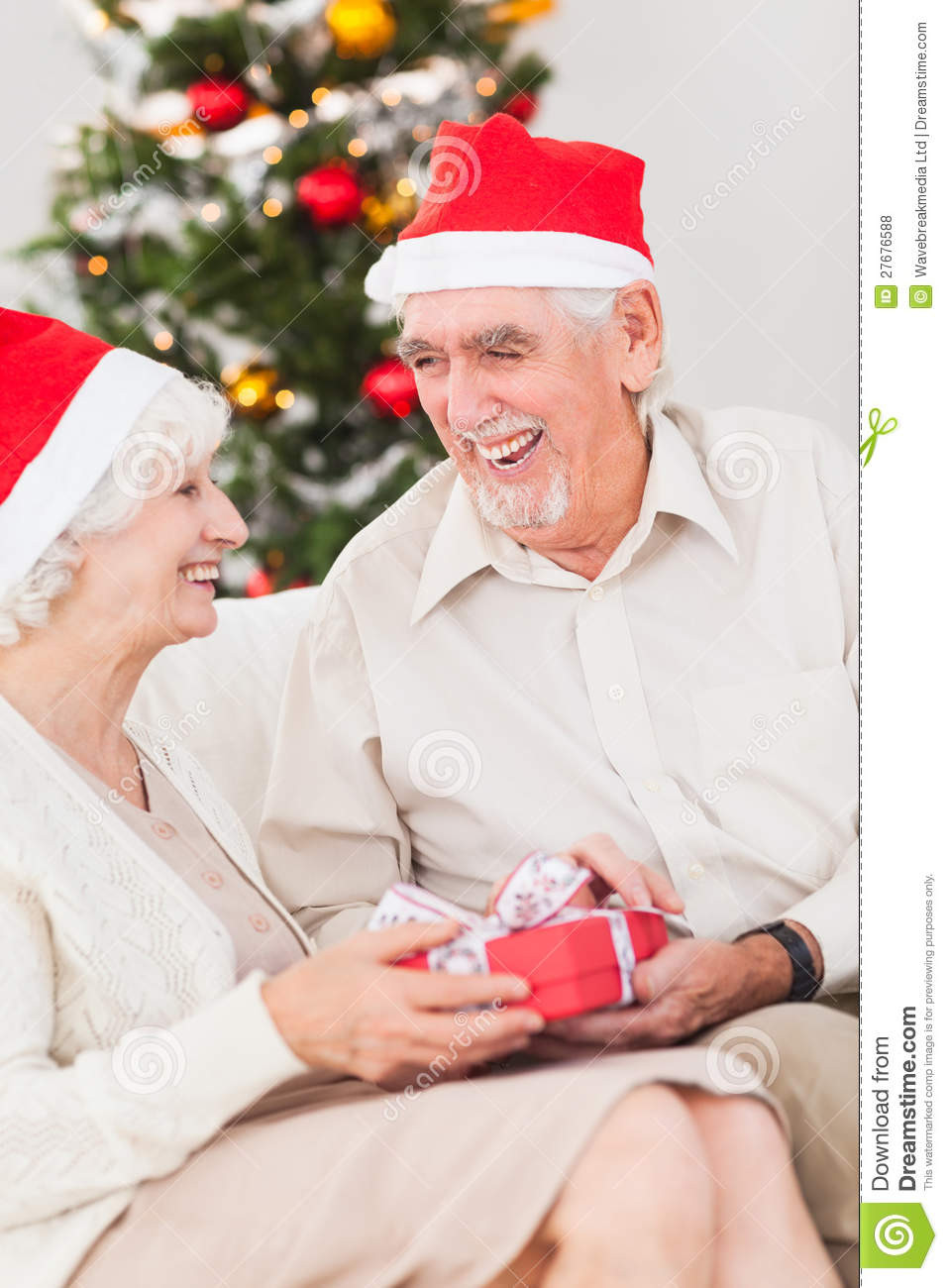 Christmas Gift Ideas For Older Couples
 Elderly Couple Exchanging Christmas Gifts Royalty Free
