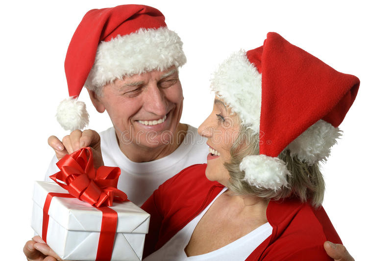 Christmas Gift Ideas For Older Couples
 Amusing Old Couple With Gift Stock Image Image of