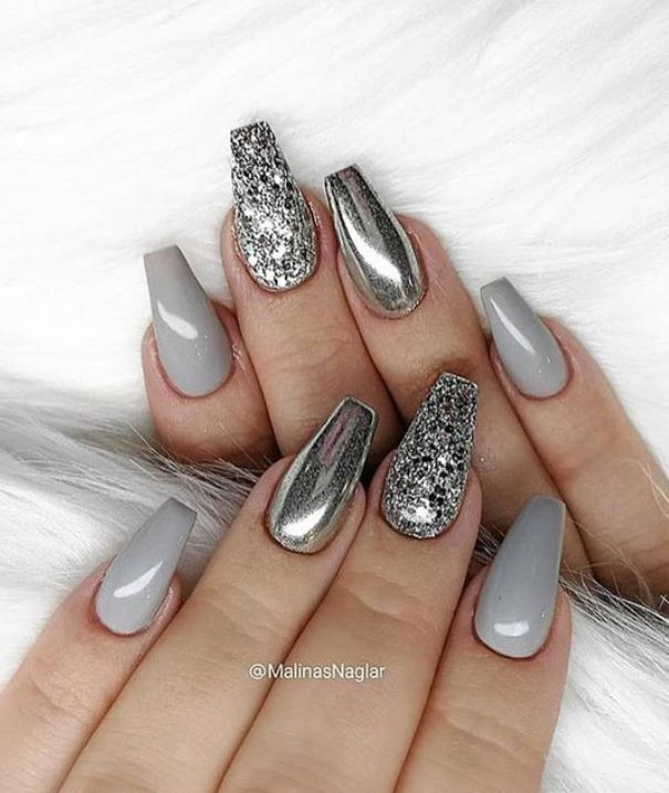 Chrome And Glitter Nails
 Silver mirror and glitter nail polish