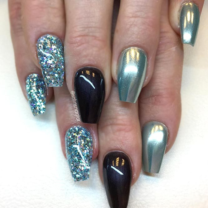 Chrome And Glitter Nails
 35 Outstanding Short Coffin Nails Design Ideas