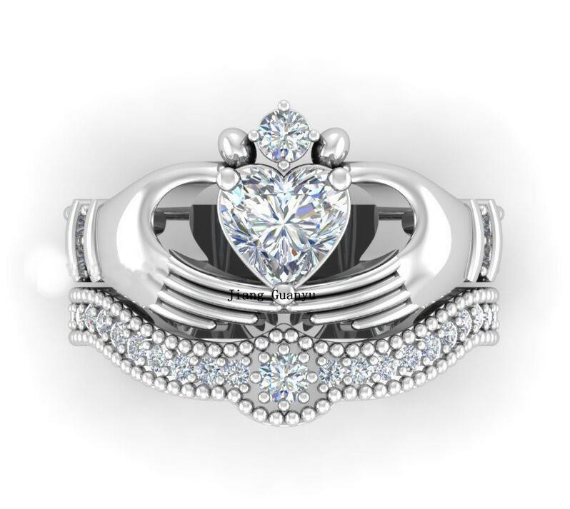 Claddagh Wedding Ring Sets
 Irish Bridal Jewelry Claddagh Ring Heart 1ct Zircon White