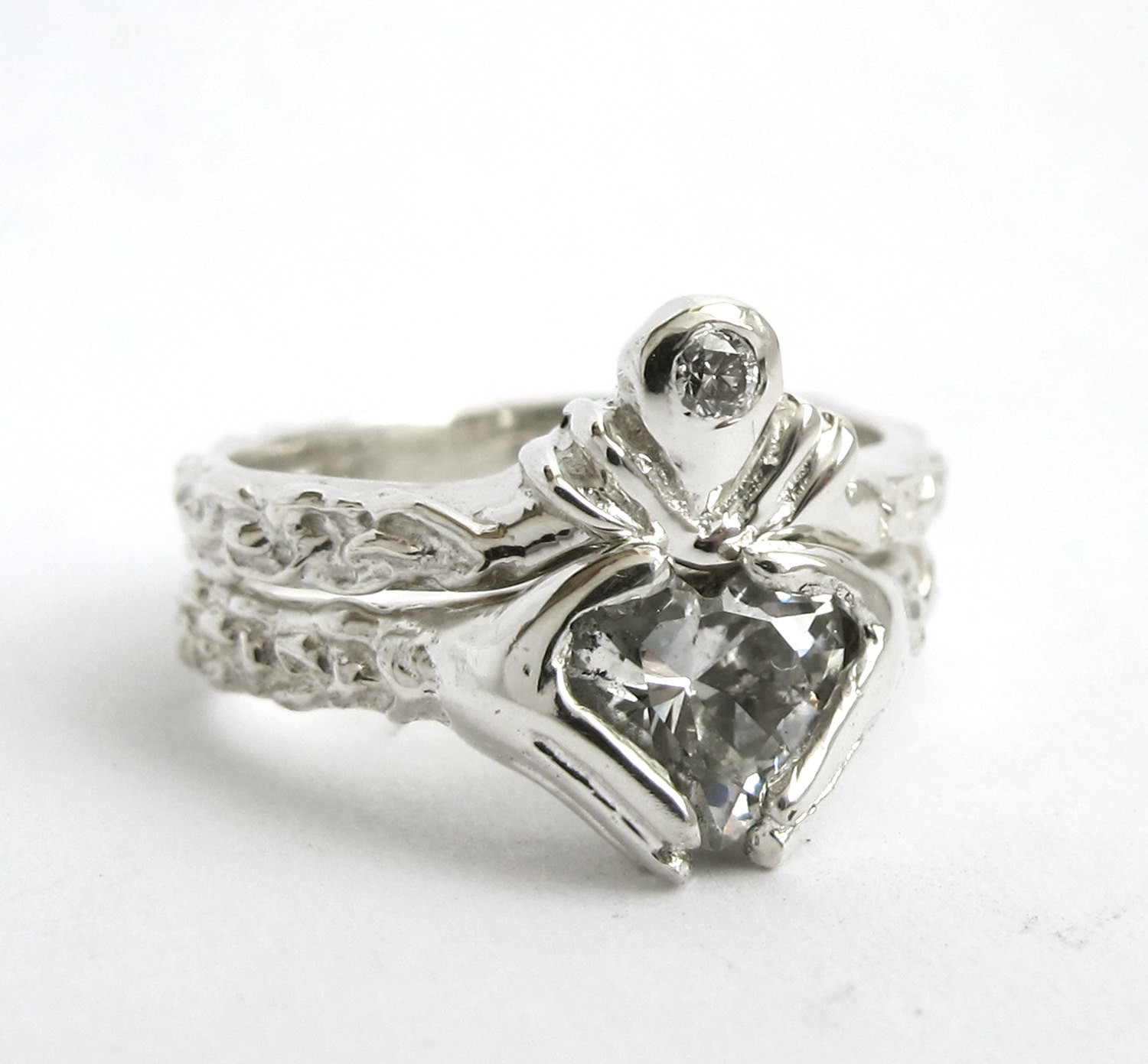 Claddagh Wedding Ring Sets
 Claddagh Ring Wedding Set White Gold and Diamond Blue Topaz