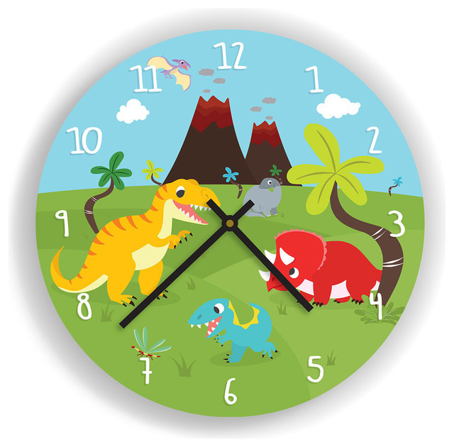 Clock For Kids Room
 Dinosaurs and Volcano Wall Clock for Kids Room