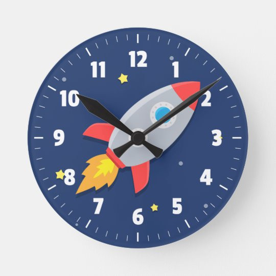 Clock For Kids Room
 Colourful Rocket Ship Outer Space For Kids Room Round
