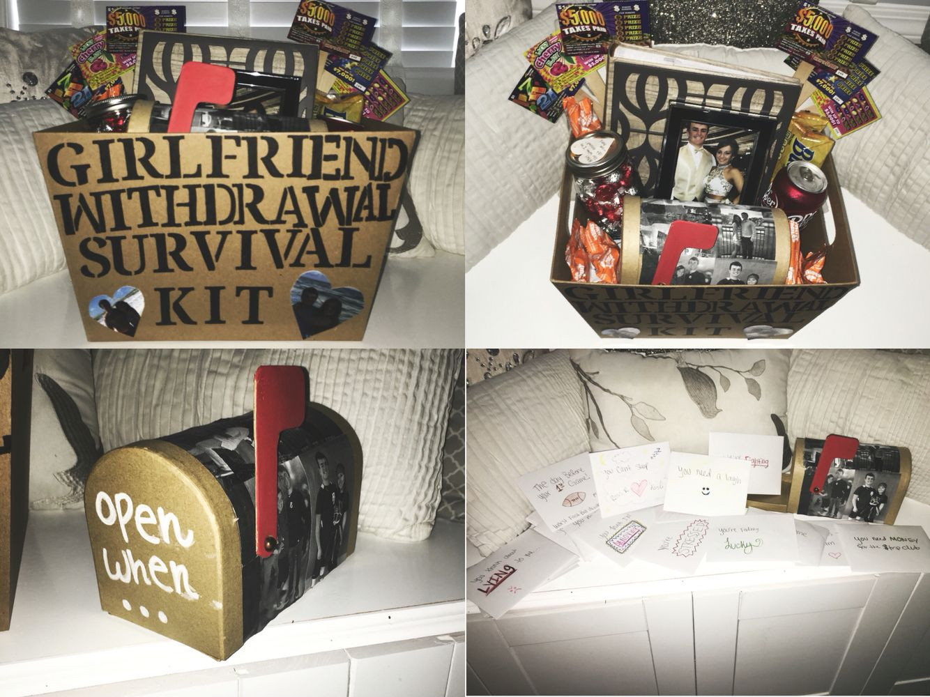 College Girlfriend Gift Ideas
 Girlfriend withdrawal survival kit and open when letters