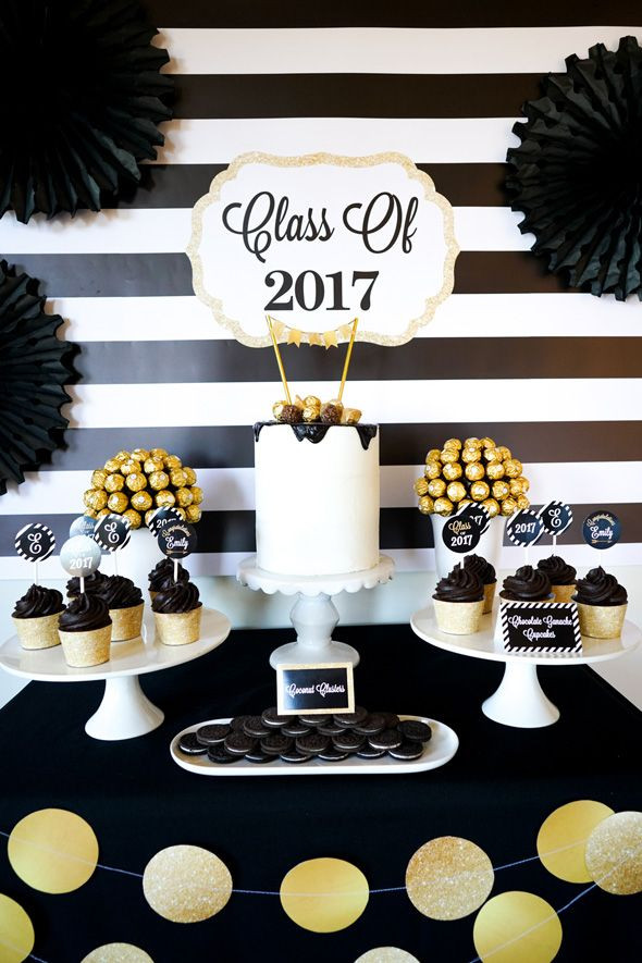 College Graduation Party Decoration Ideas
 Bold Black and Gold Graduation Party