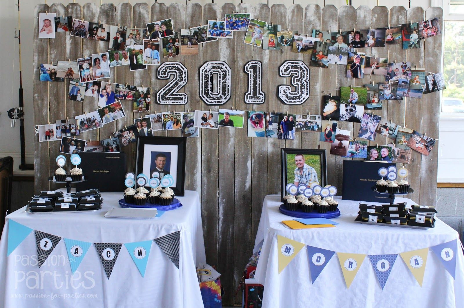 College Graduation Party Decoration Ideas
 Use mini clothespins and ribbon to display pics of the