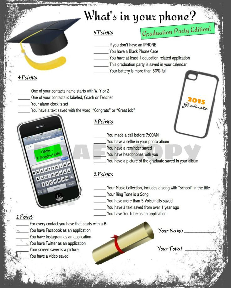 College Graduation Party Game Ideas
 Graduation Party Game Whats in your phone by