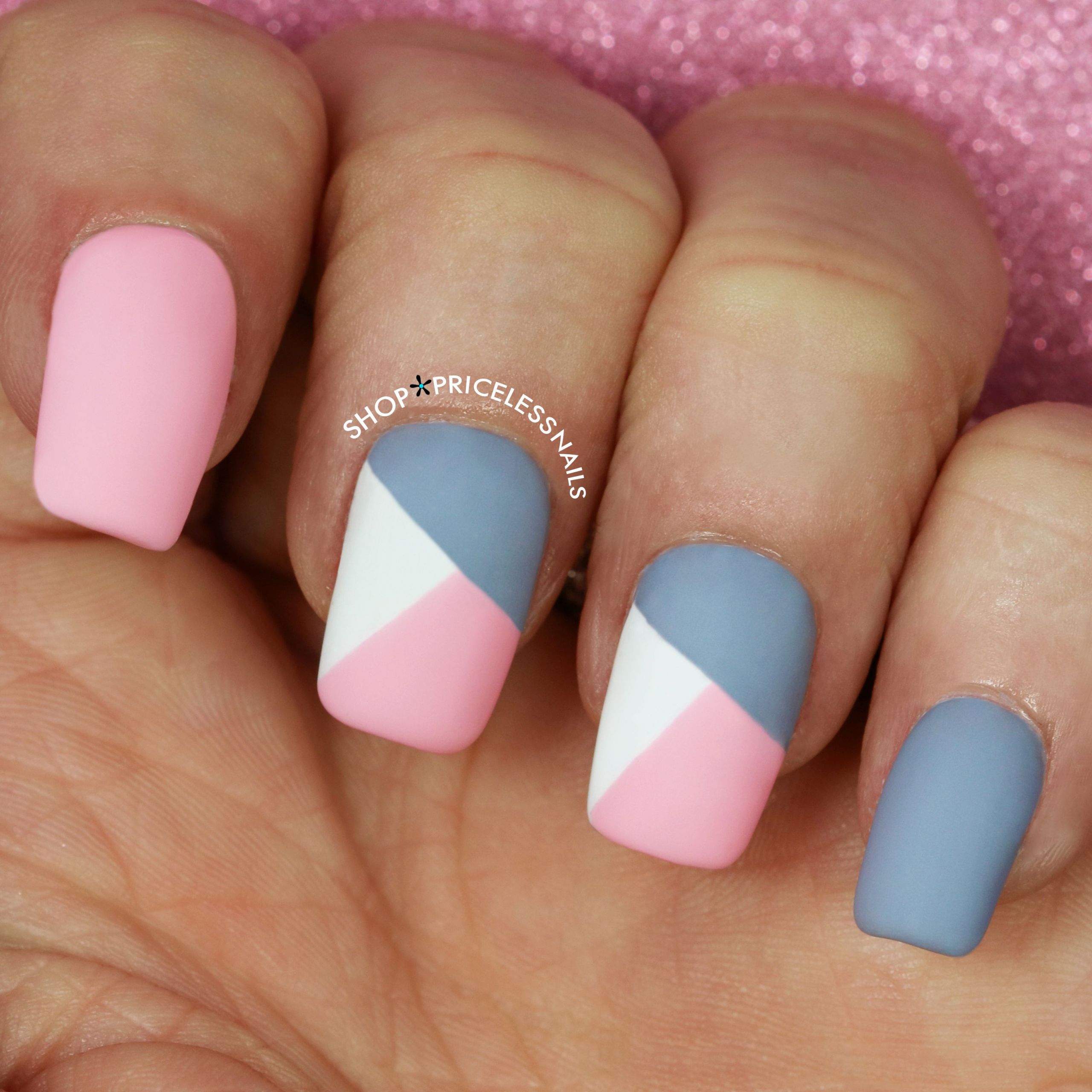 Color Block Nail Designs
 Matte pink & gray color block nails Nails