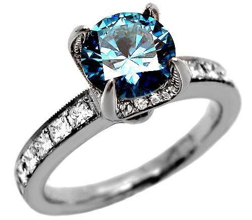 Colored Diamond Engagement Rings
 2 10ct Round Blue Diamond Engagement Ring 18k White Gold