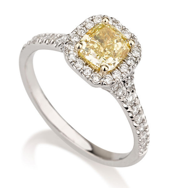 Colored Diamond Engagement Rings
 Cushion Halo Fancy Yellow Diamond Engagement Ring 1 30 t