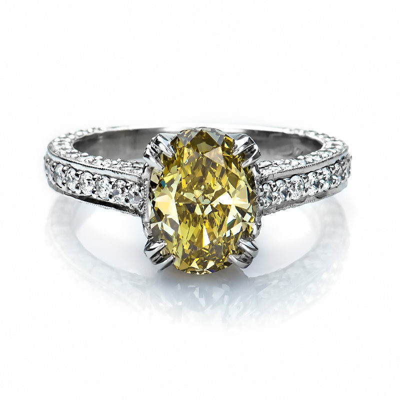 Colored Diamond Engagement Rings
 Fancy Dark Brown Greenish Yellow Chameleon Diamond Ring