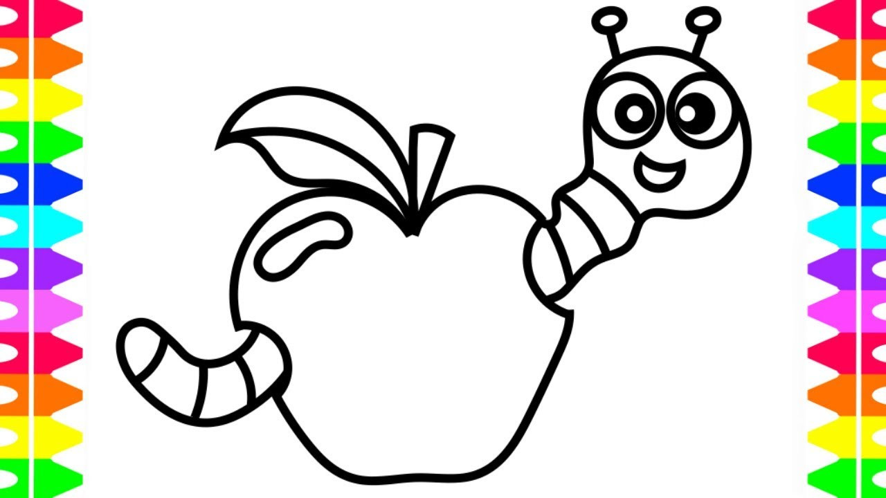 Coloring Book For Kids
 LEARN HOW TO DRAW AND COLOR CUTE CARTOON WORM EATING APPLE