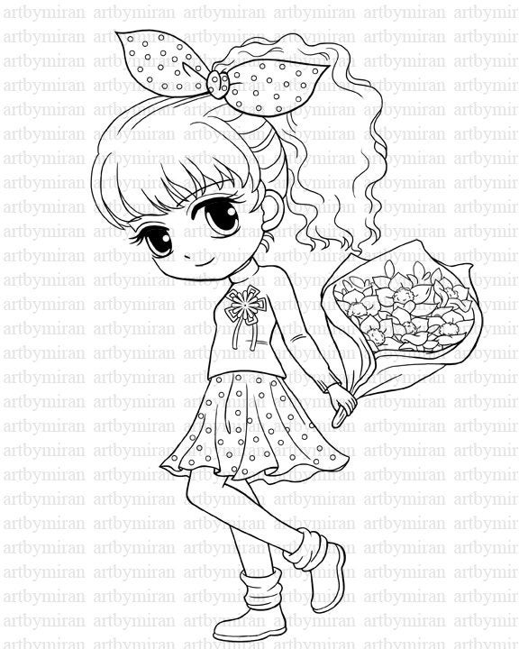 Coloring Book Pages Girls
 Digi Stamp Isabel s Bouquet Pretty Girl Coloring page