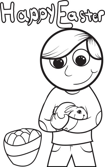 Coloring Pages For Boys Easy
 Boy Holding a Rabbit Easter Coloring Page 1