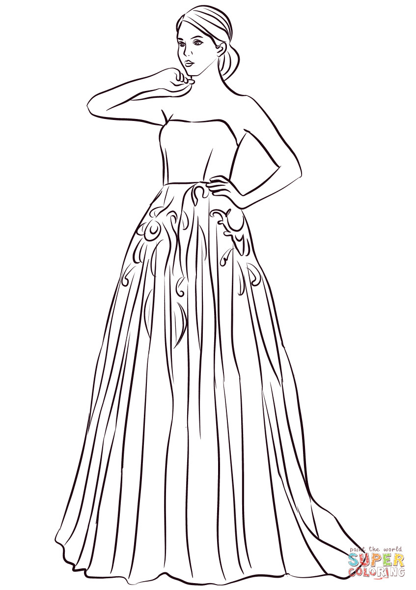 Coloring Pages For Girls Dresses
 Strapless Long Prom Dress coloring page