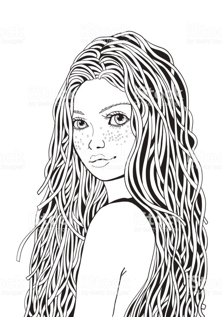 Coloring Pages For Girls Teens
 Cute Girl Coloring Book Page For Adult Black And White