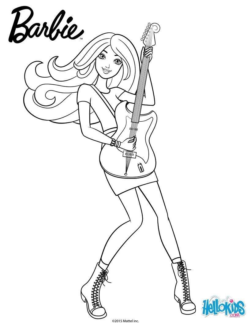 Coloring Pages For Kids Barbie
 Barbie plays guitar coloring pages Hellokids