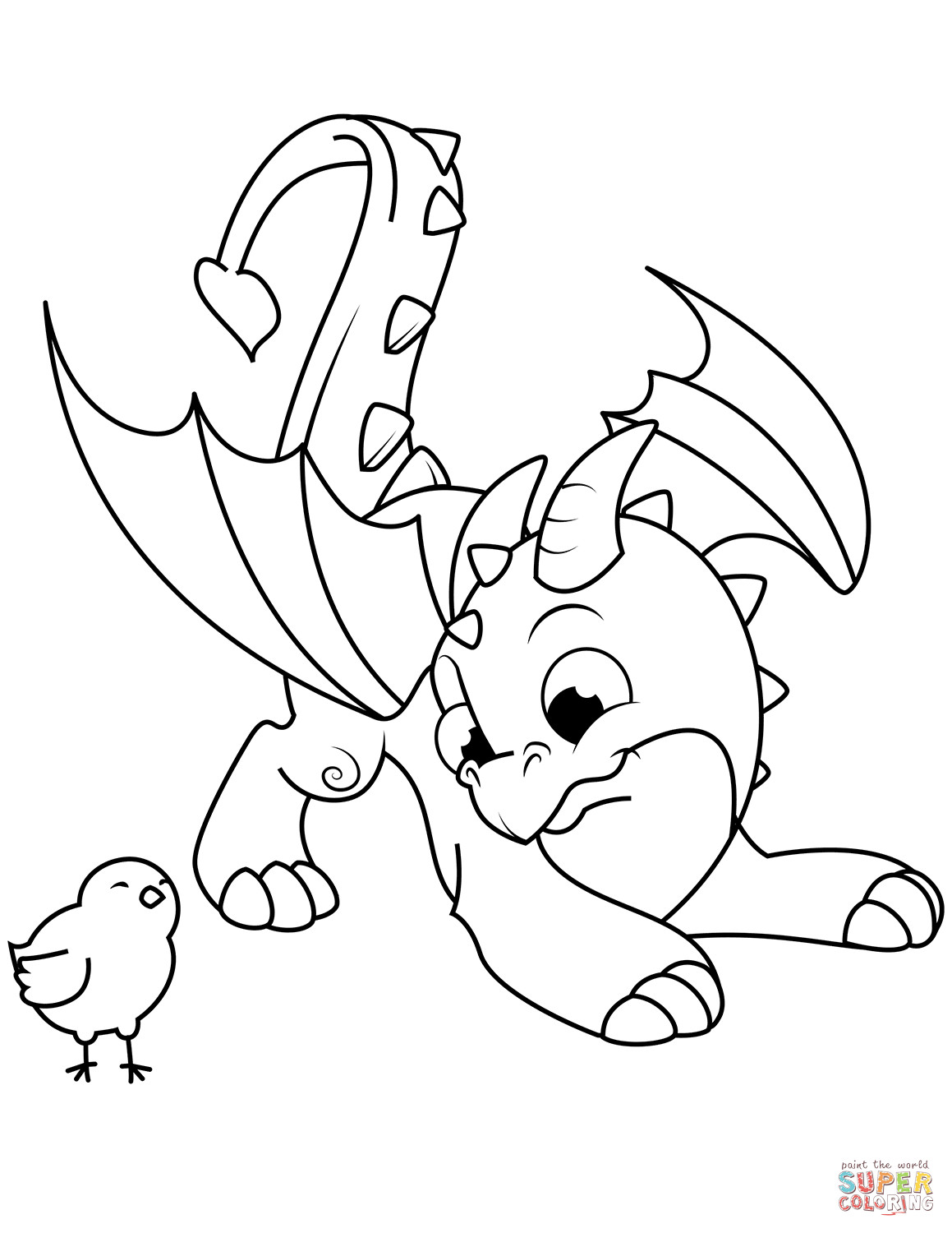 Coloring Pages For Kids Dragon
 Cute Dragon and Chick coloring page