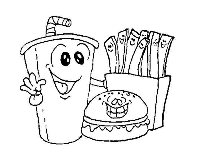 Coloring Pages For Kids Food
 Fast Food Burger With Drink Coloring Page