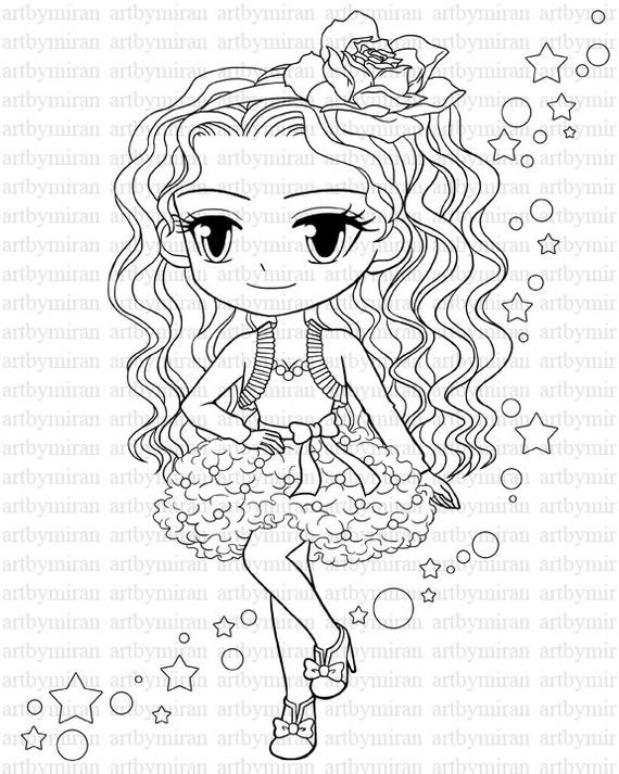 Coloring Pages Girls
 Digital StampStar Pretty Girl Coloring page Big eyed by