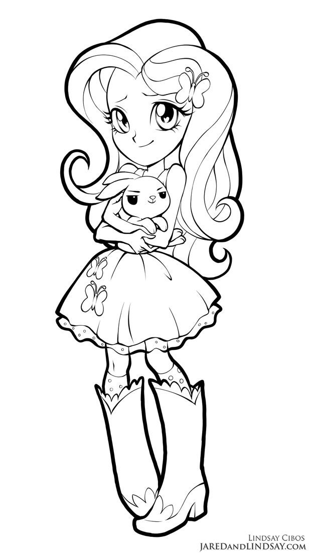 Coloring Pages Little Girls
 Fluttershy Equestria Girls by LCibos