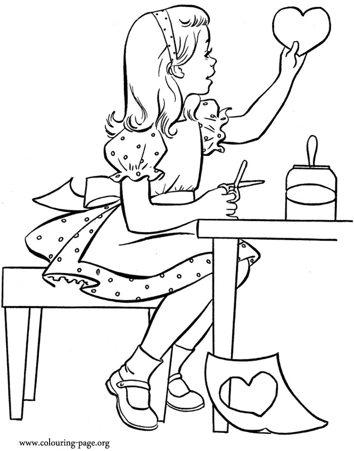 Coloring Pages Little Girls
 Valentine s Day A little girl cutting and pasting a
