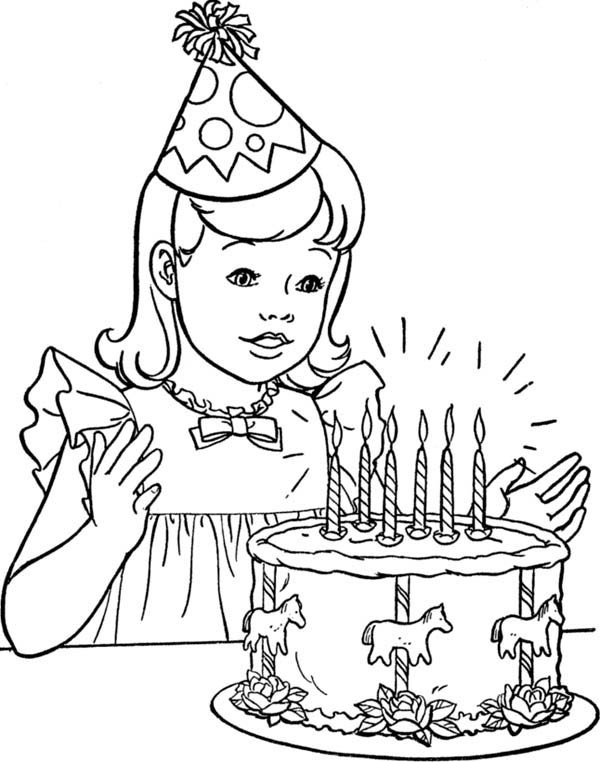 Coloring Pages Little Girls
 A Little Girl With Happy Birthday Cake Coloring Page