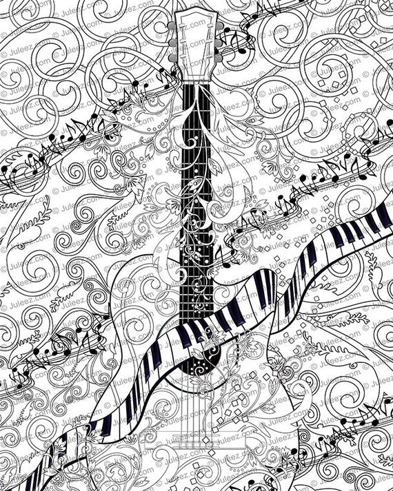 Coloring Posters For Kids
 Adult Coloring Page Printable Adult Guitar Coloring Poster