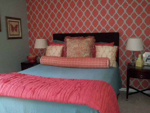 Coral Color Bedroom
 Guest Bedroom Coral and Blue color scheme Bedroom