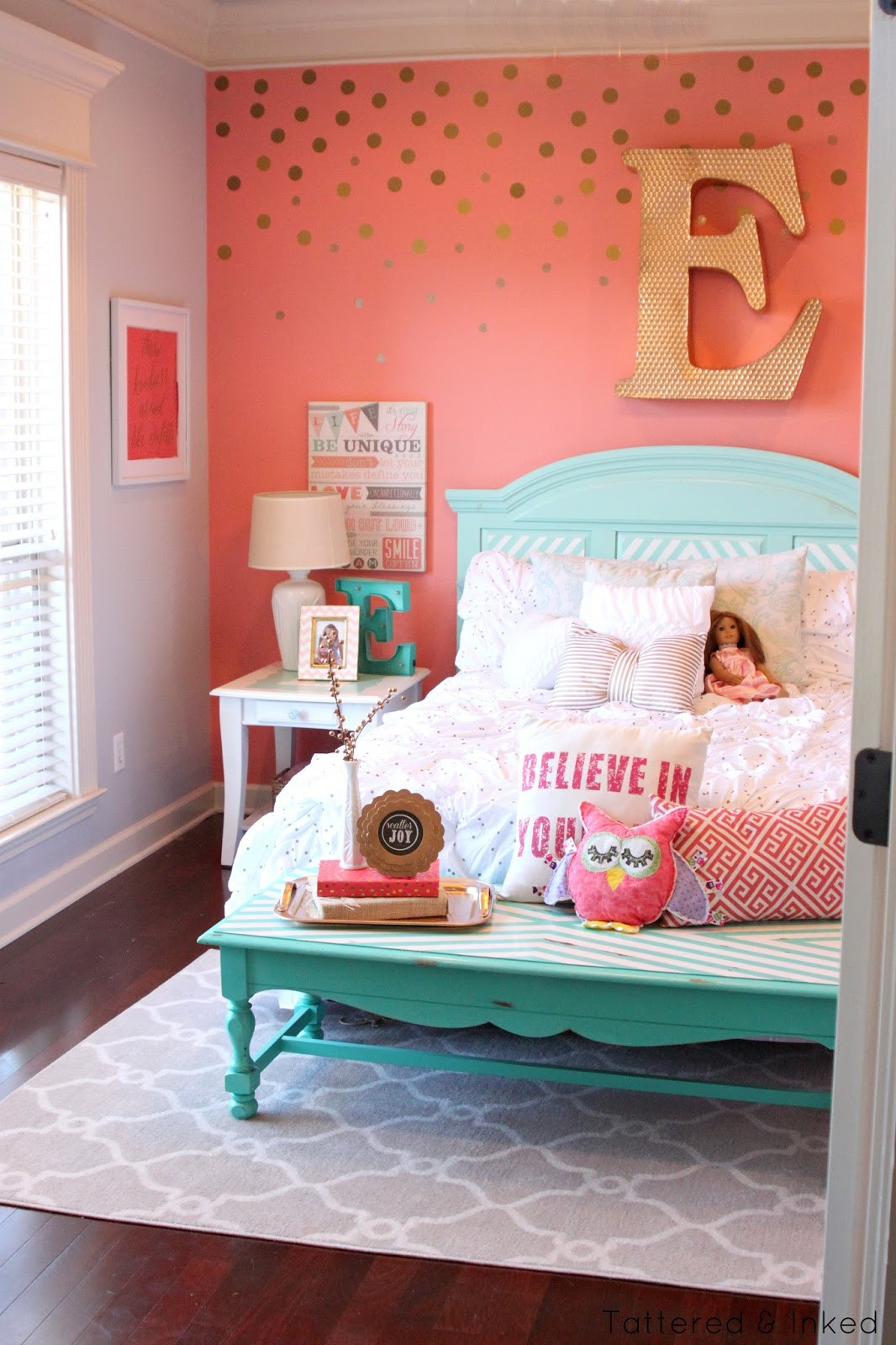 Coral Color Bedroom
 Tattered and Inked Coral & Aqua Girl s Room Makeover