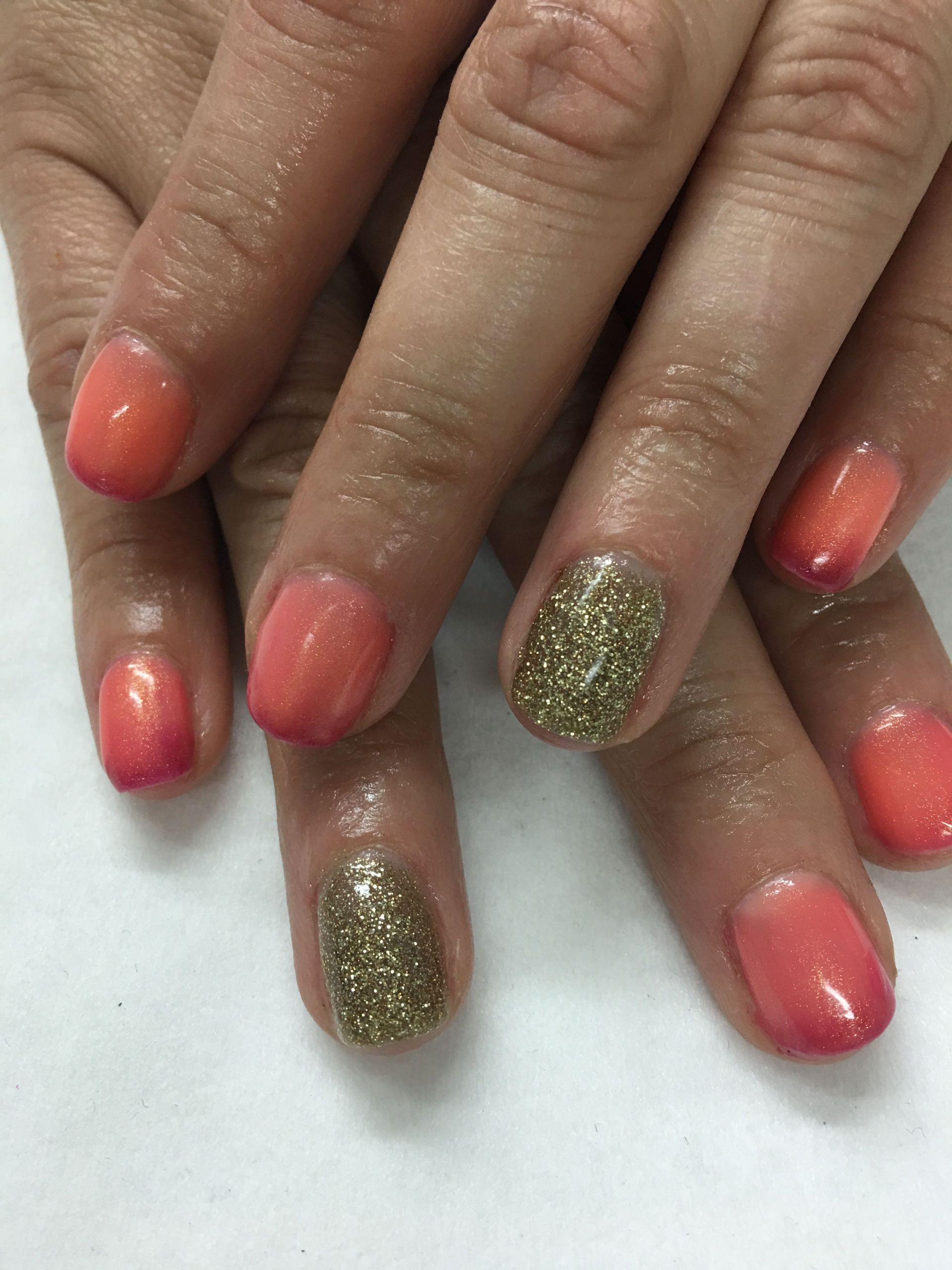 Coral Color Nail Designs
 Bright Pink to Orange coral Color Changing Gold Shimmer