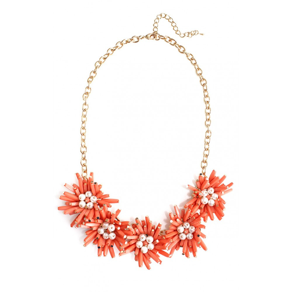 Coral Statement Necklace
 Coral Field Day Floral Pearls Bauble Statement Necklace