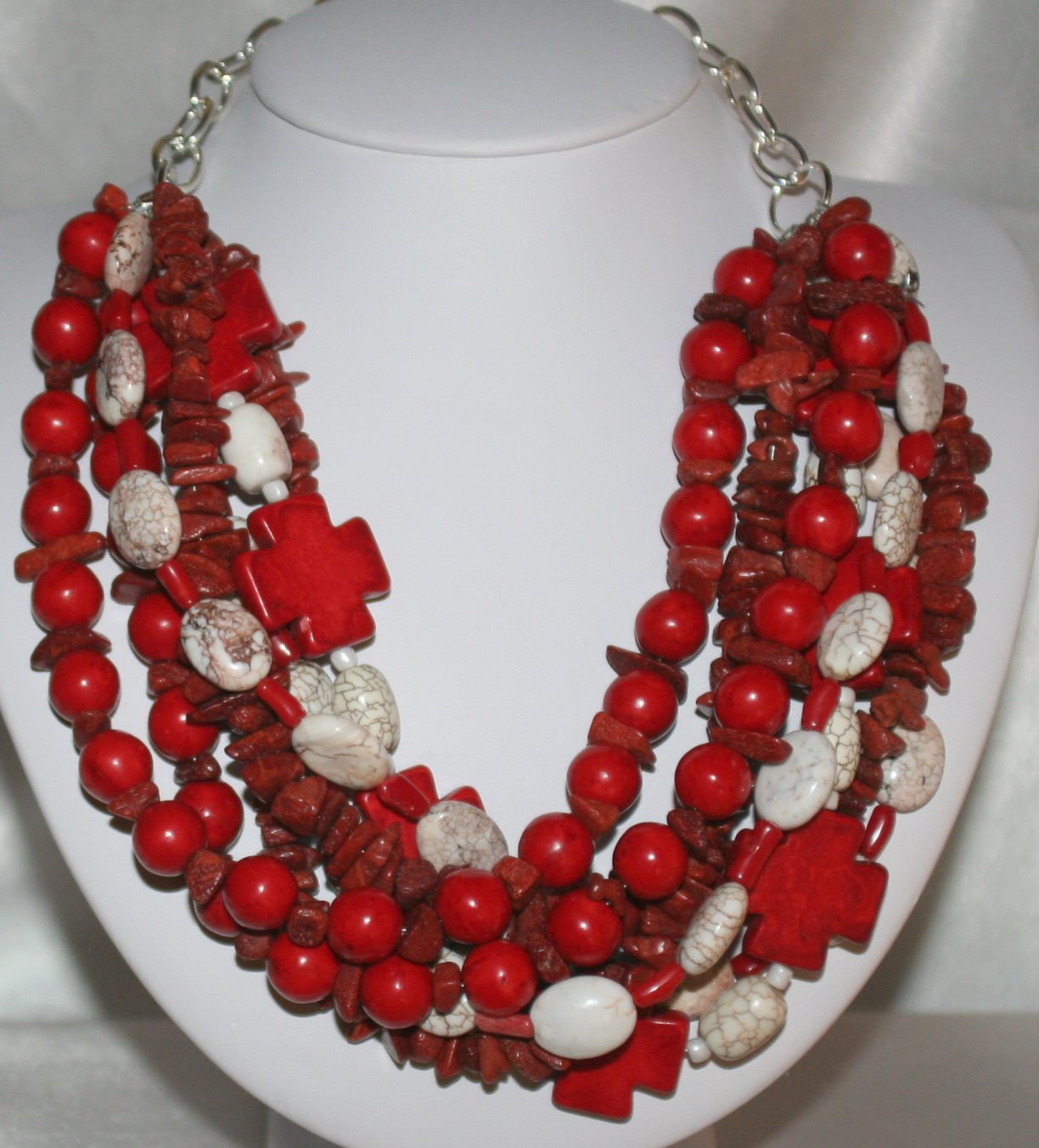 Coral Statement Necklace
 Red Sponge Coral Statement Necklace Red Magnesite Cross Bead