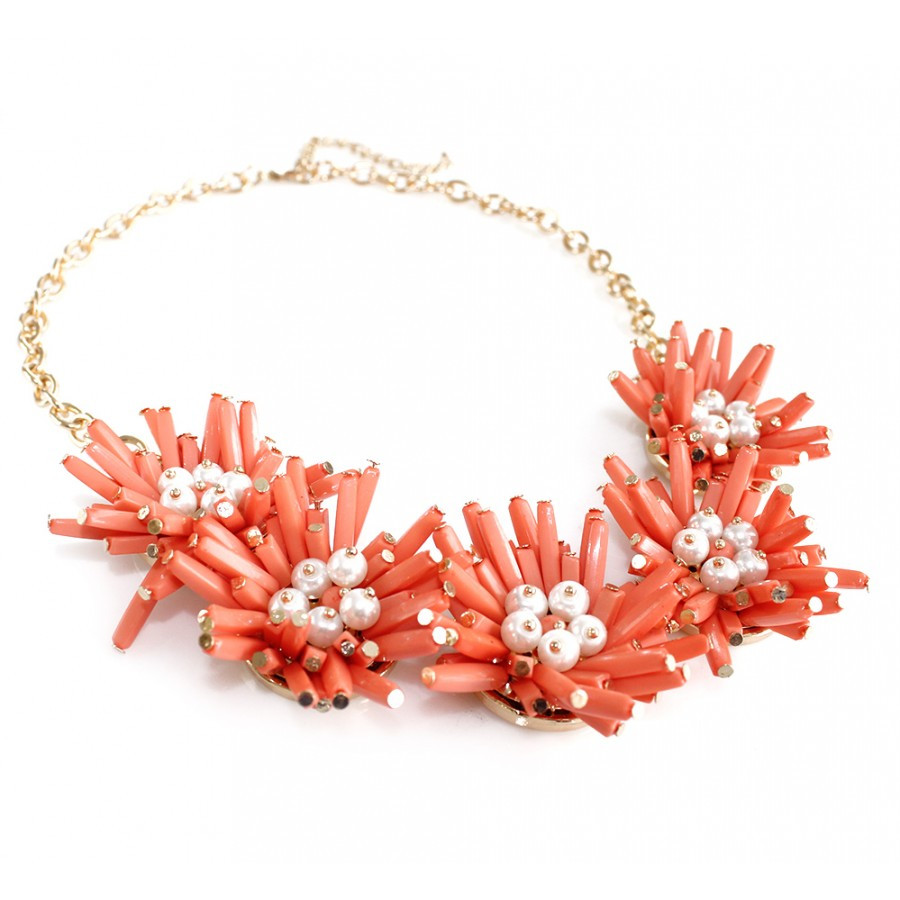 Coral Statement Necklace
 Coral Field Day Floral Pearls Bauble Statement Necklace