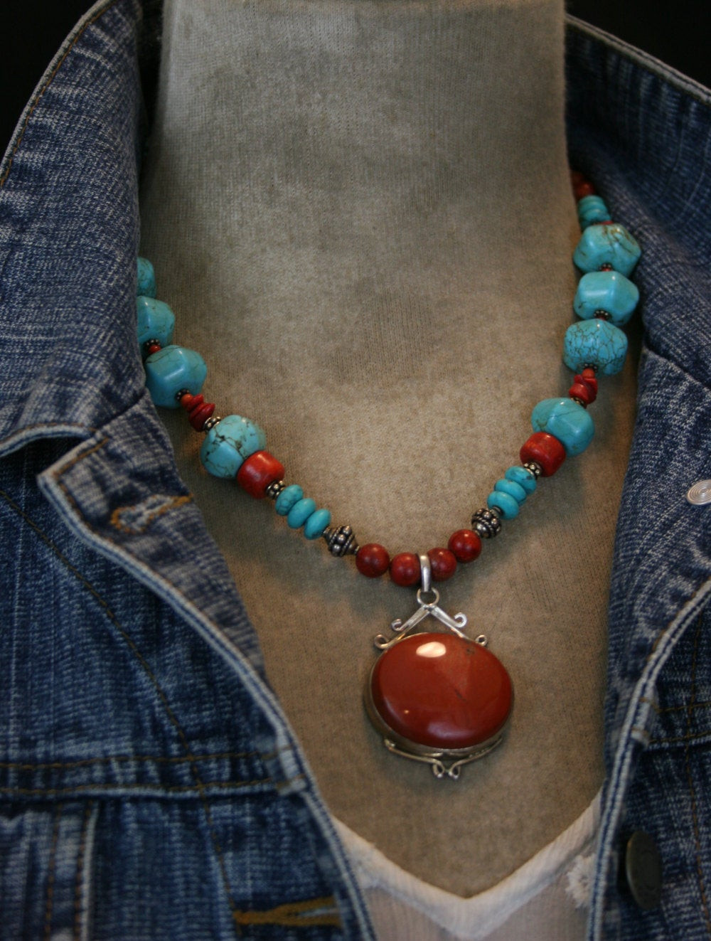 Coral Statement Necklace
 Turquoise and Coral Statement Necklace