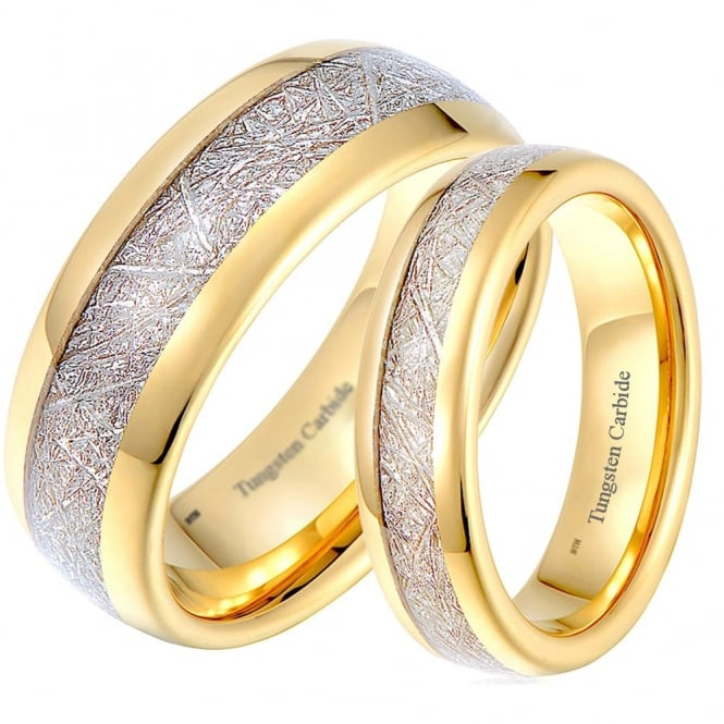 Couples Wedding Ring Sets
 His And Hers Matching Meteorite Inlay Gold Wedding