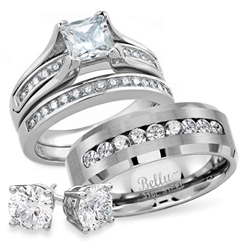 Couples Wedding Ring Sets
 Bellux Style His and Hers Wedding Rings Set for Him and