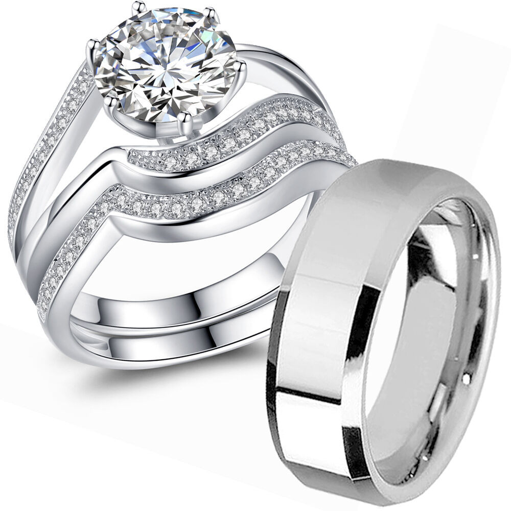 Couples Wedding Ring Sets
 Couple Wedding Ring Sets His and Hers 925 Sterling Silver