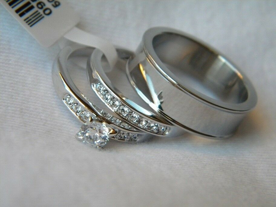 Couples Wedding Ring Sets
 3 Piece His and Hers Wedding Ring Set Couples Wedding