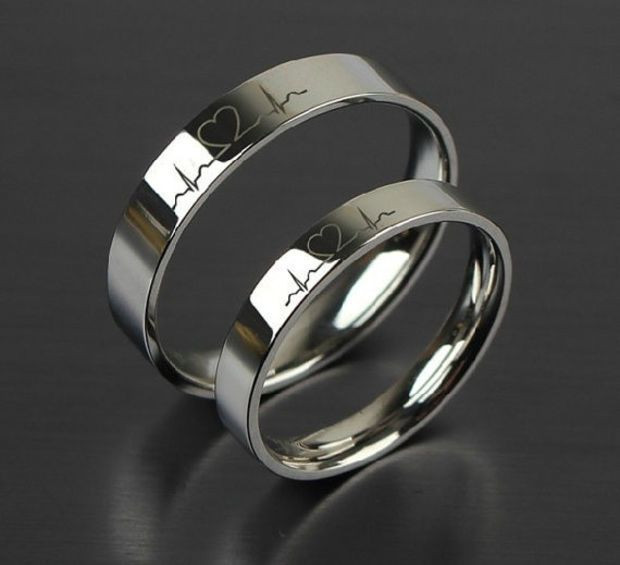 Couples Wedding Ring Sets
 Men s & Women s HeartBeats Couple Band Ring Set 14k White