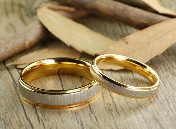 Couples Wedding Ring Sets
 Handmade Gold Matte Wedding Bands Couple Rings Set Titanium