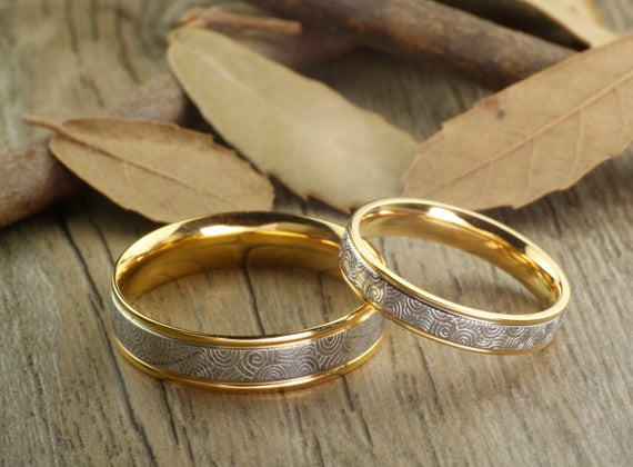 Couples Wedding Ring Sets
 Handmade Gold Wedding Bands Couple Rings Set Titanium Rings