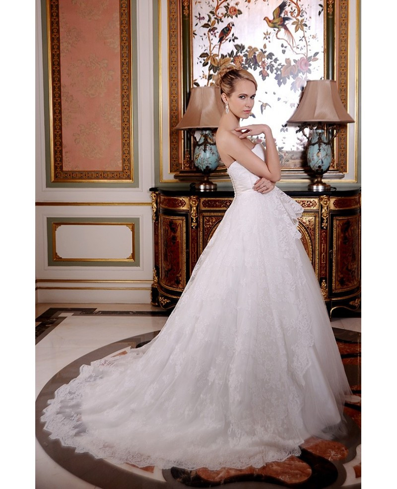 Court Wedding Dresses
 Ball Gown Sweetheart Court Train Lace Tulle Wedding Dress
